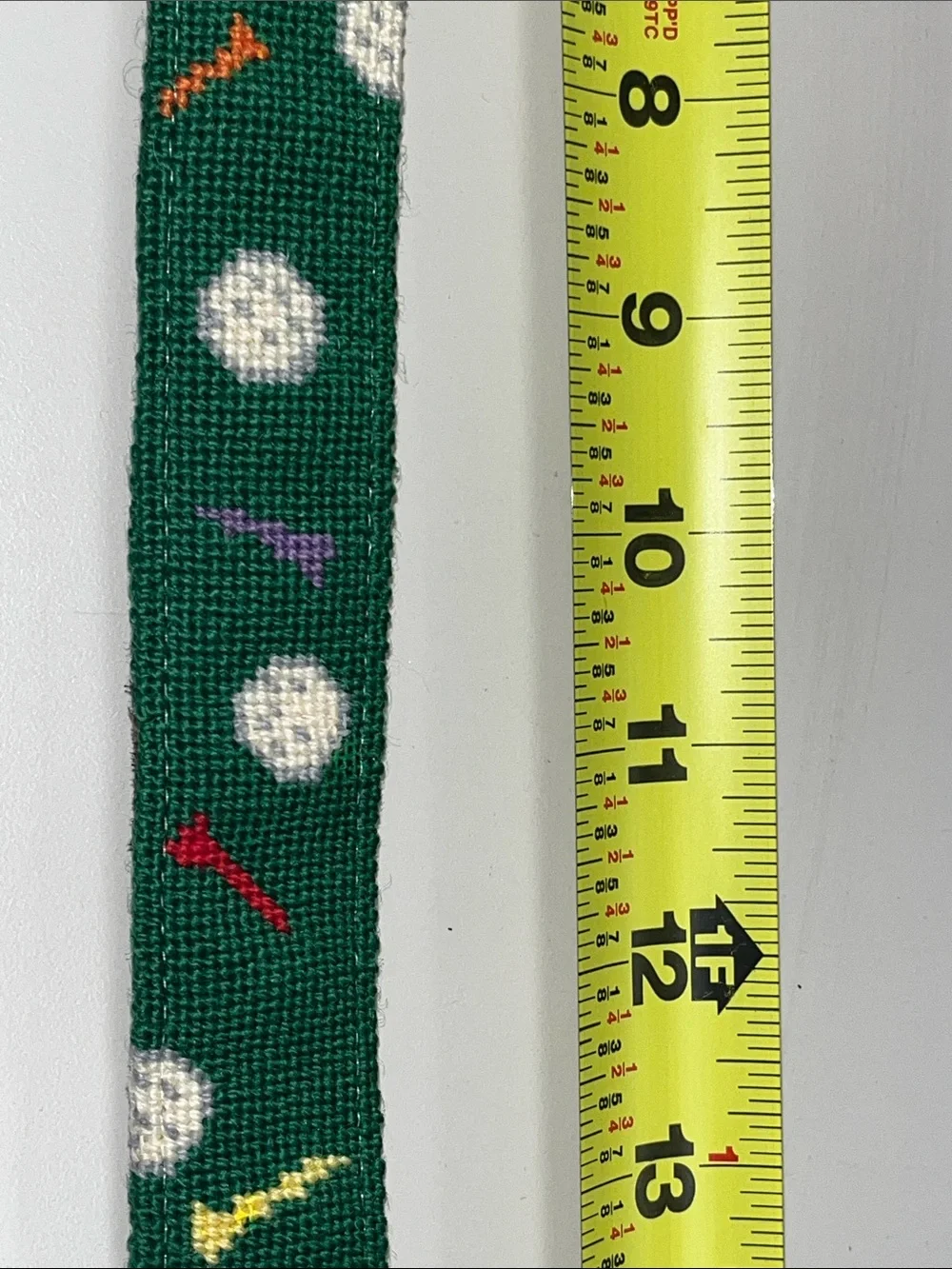 Vogue Accessories Custom Made Green Needlepoint PWN Belt with Brown Leather Trim
